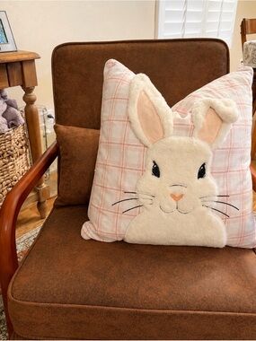 Plush Bunny Accent Pillow - Pink Plaid